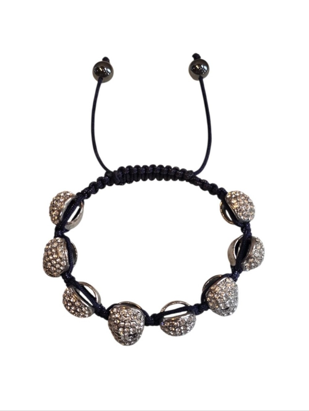 Skull Crystal Shamballa Macrame Navy Blue Lariat Cord Bracelet - Picture 2 of 6
